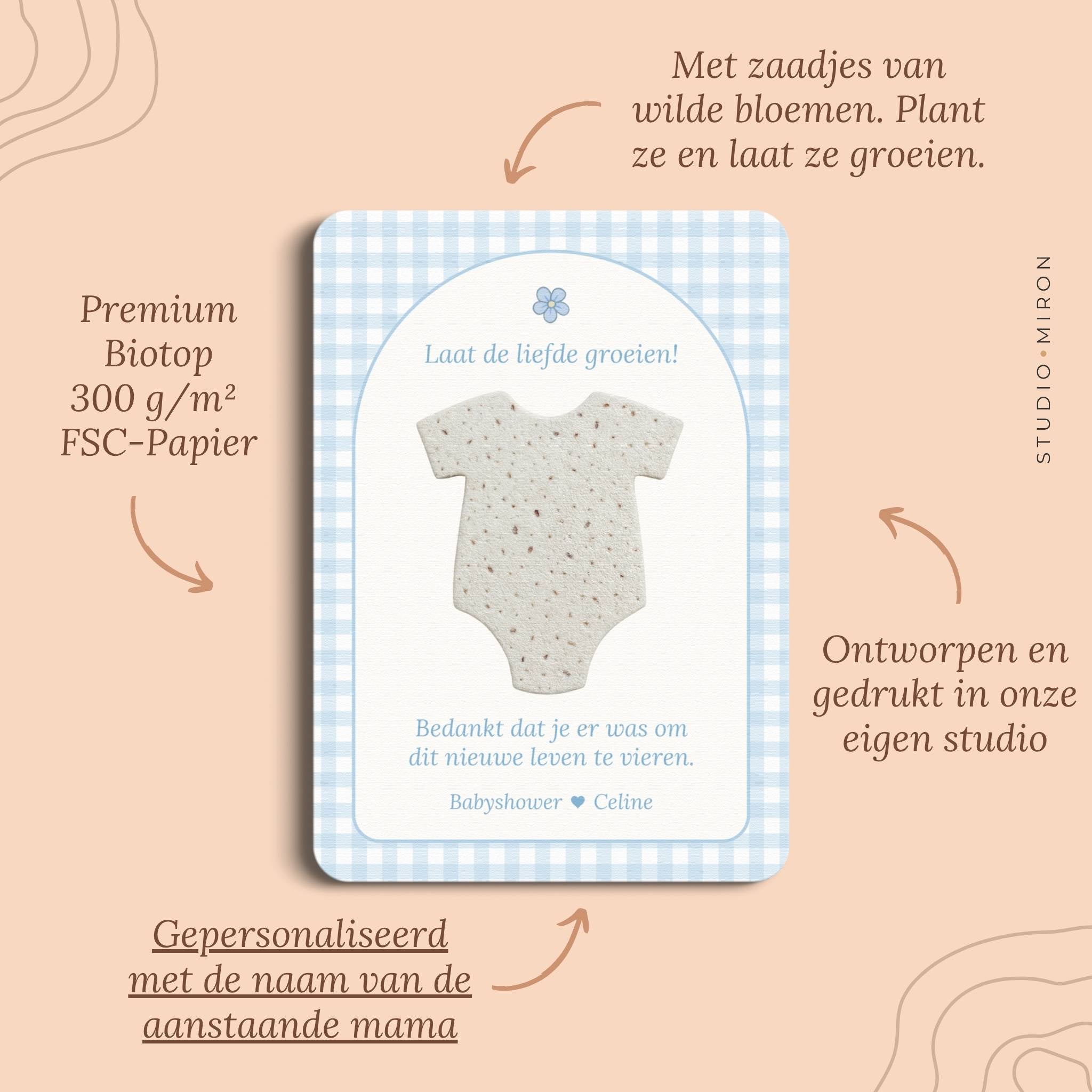 Zaadpapier Rompertje Cadeau | Gingham Blauw