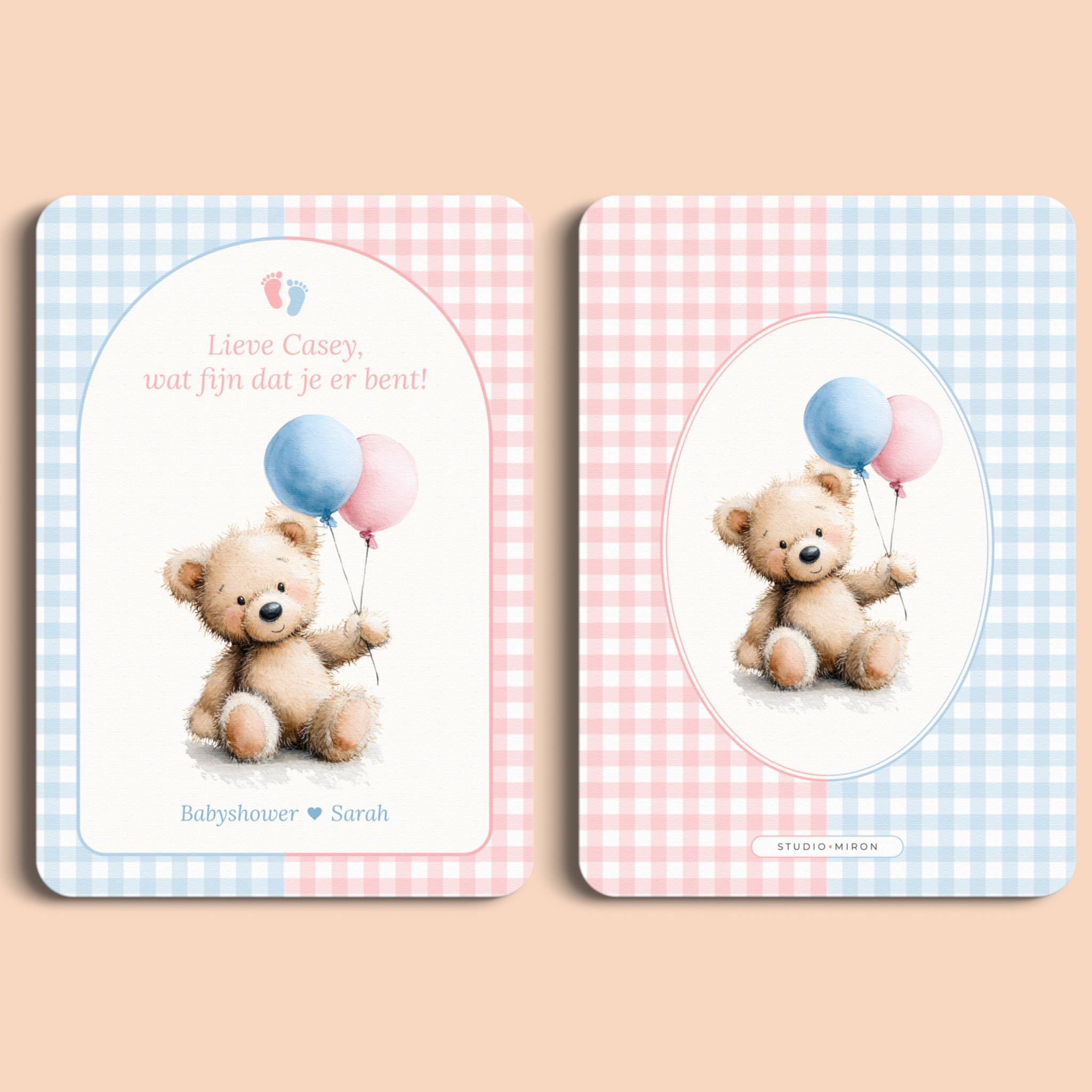 Mini Welkomstbord A6 - Naamkaart | Gingham Roze-Blauw