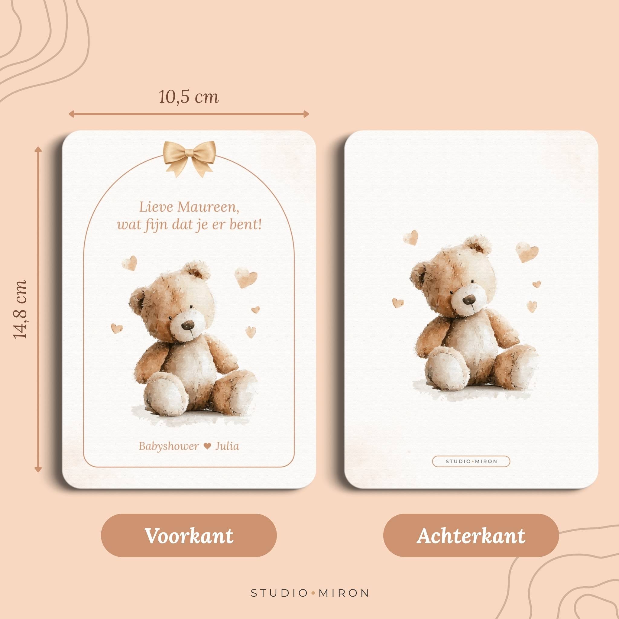 Babyshower decoratie Welkomstposter en Naamkaart in Boho Beige Beertje stijl, formaat voorkant en achterkant – Studio Miron
