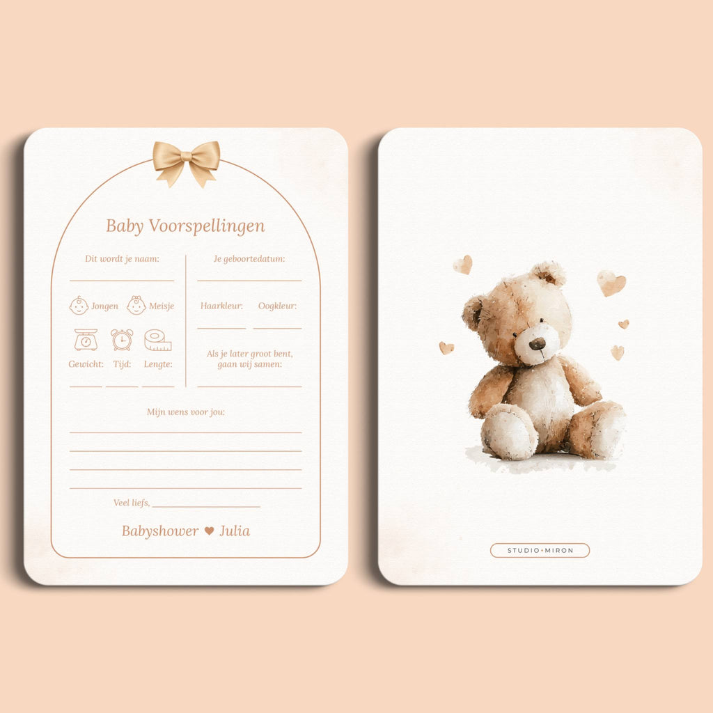 Tarjetas Baby Shower para Rellenar – Predicciones del Bebé | Lazo Boho
