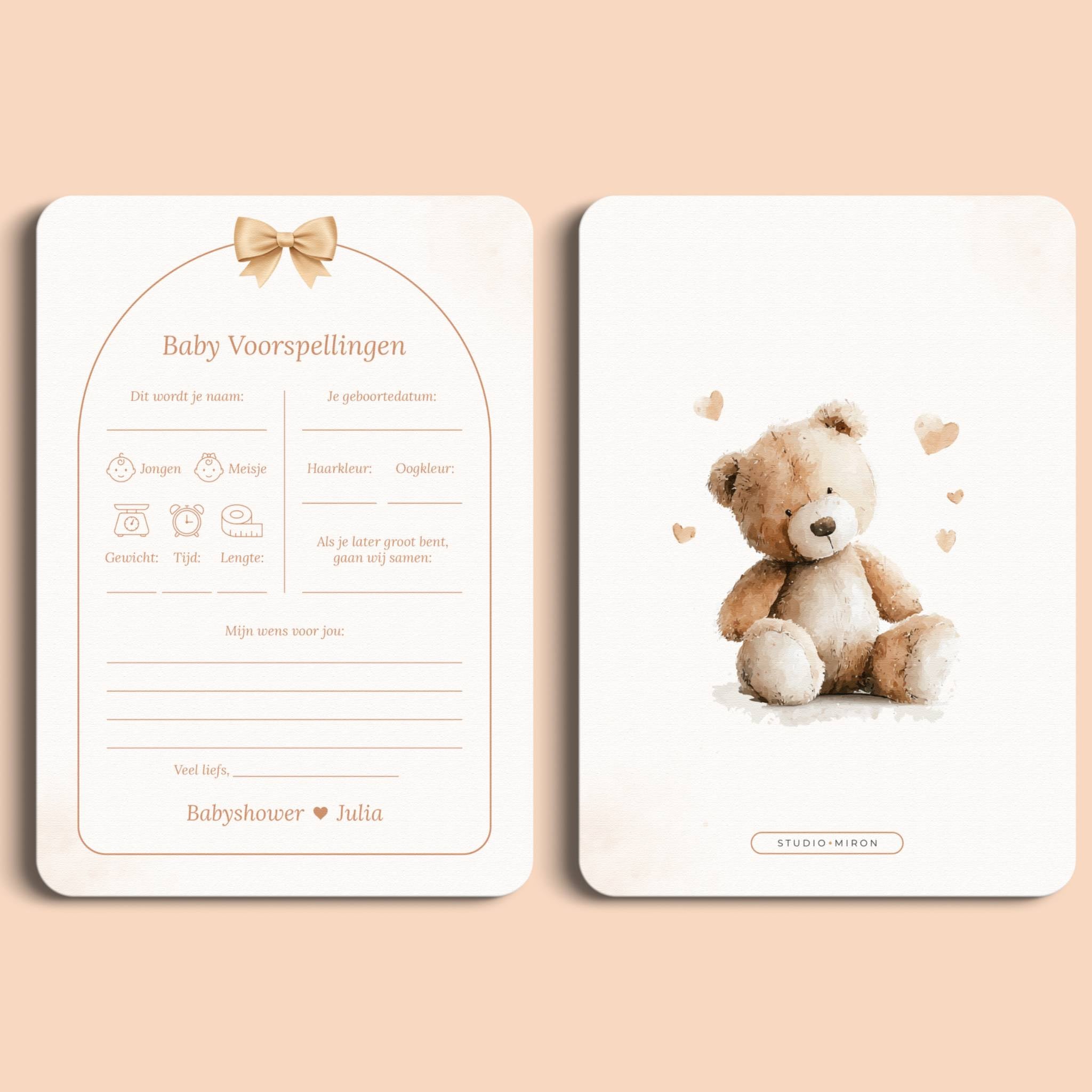 Tarjetas Baby Shower para Rellenar – Predicciones del Bebé | Lazo Boho