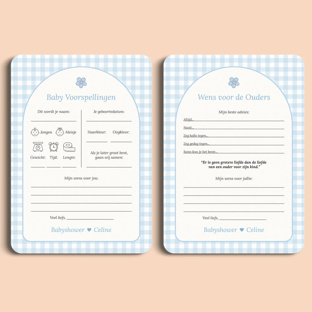 Babyshower Invulkaarten Pakket | Gingham Blauw