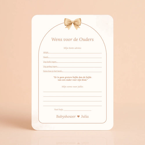 Babyshower invulkaart Wens voor de Ouders in Boho Beige met Beertje stijl, gepersonaliseerd – Studio Miron