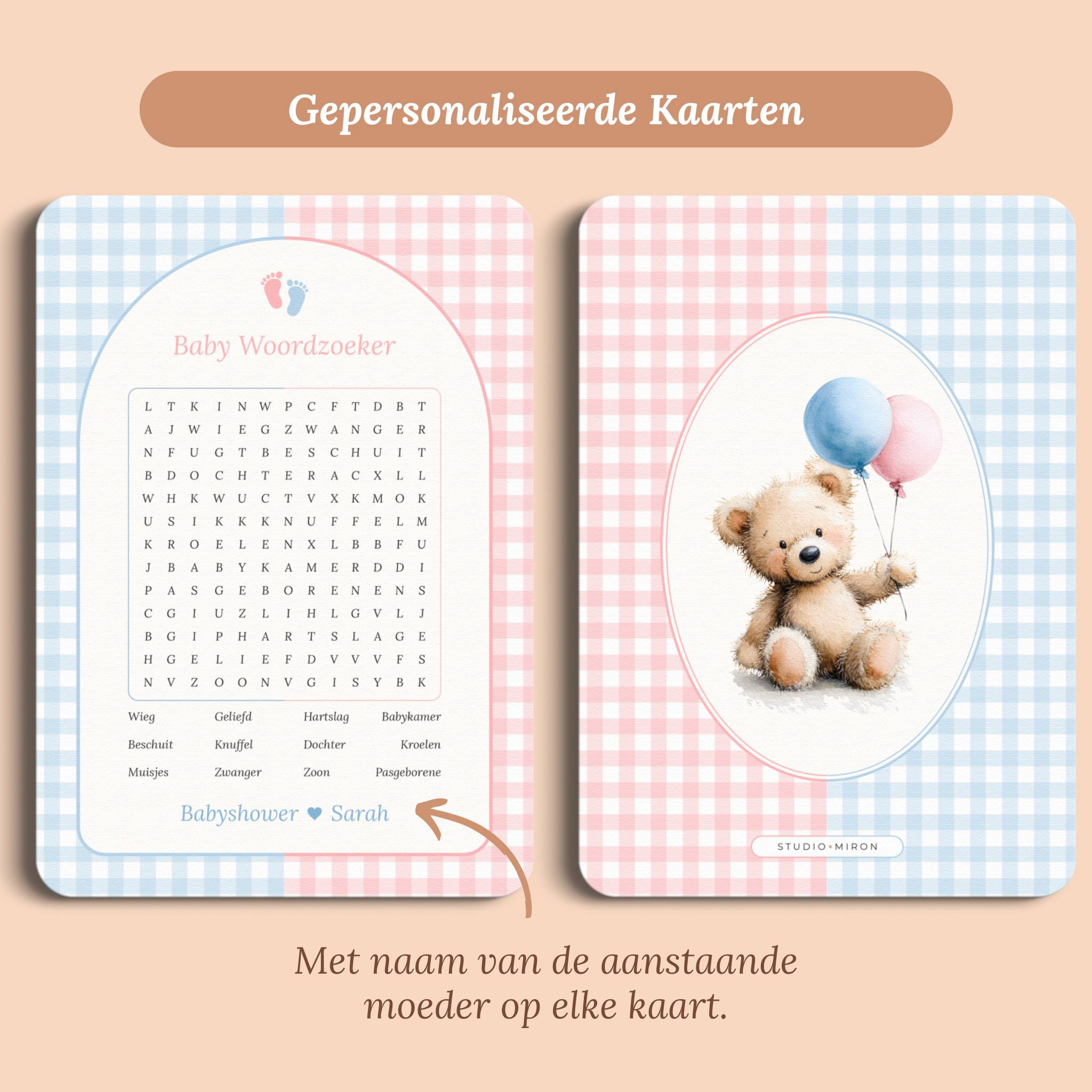 Baby Woordzoeker | Gingham Roze-Blauw