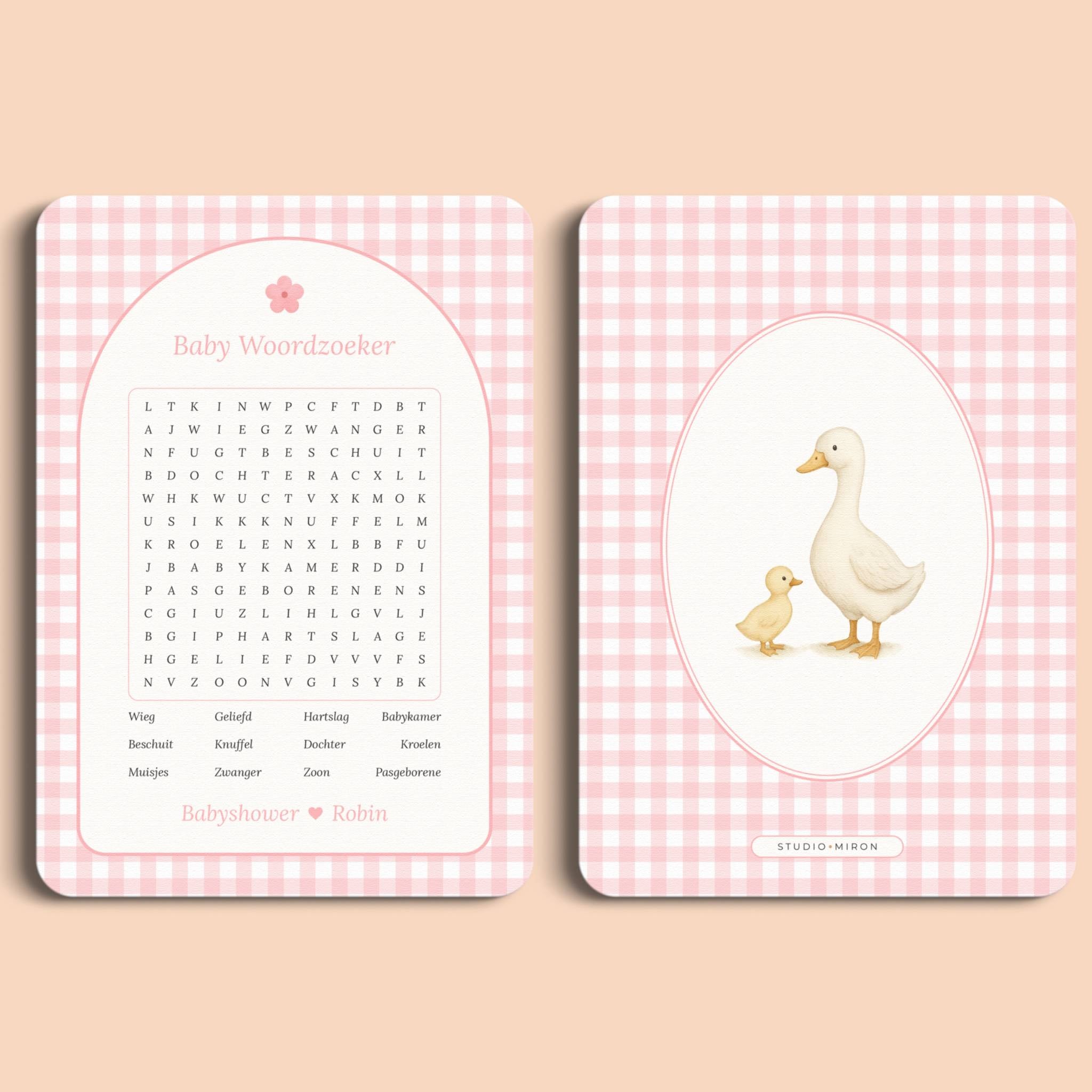 Baby Woordzoeker | Gingham Roze