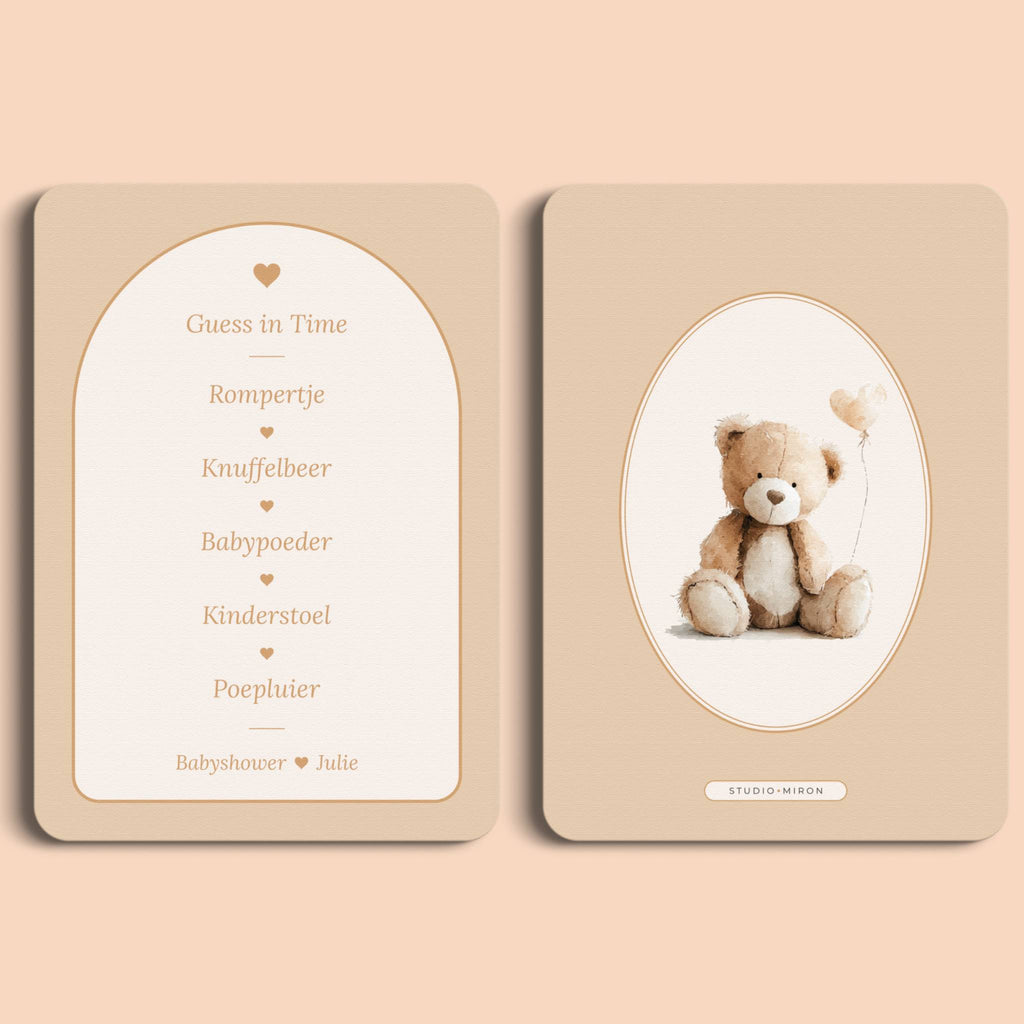 Babyshower spelletjes guess in time boho zand voor en achter Studio Miron